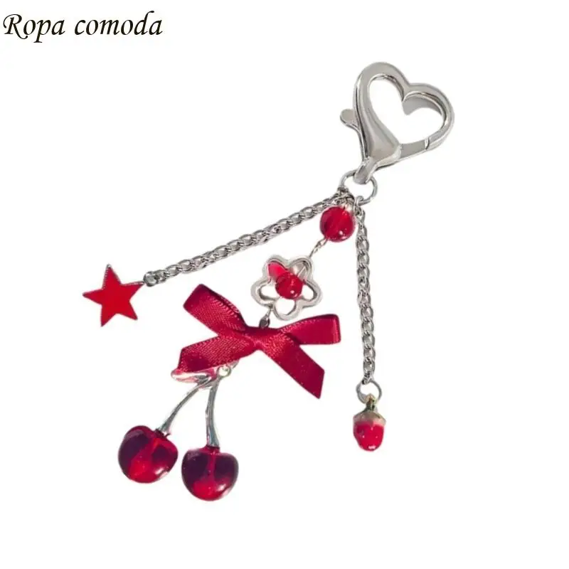 

MXMA Eye Catching Cherry Pendant Keyring With Bows For Youth Women And Trendsetters