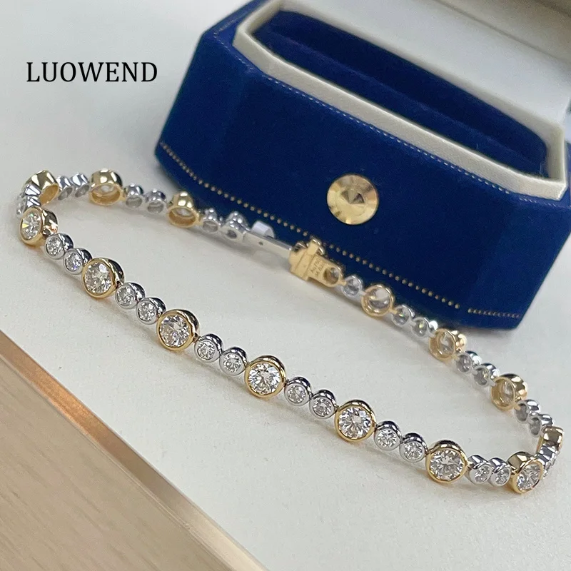 LUOWEND 100% 18K White+Yellow Gold Bracelet Luxury Design 4.62carat Real Natural Diamond Bracelet for Women High Party Jewelry