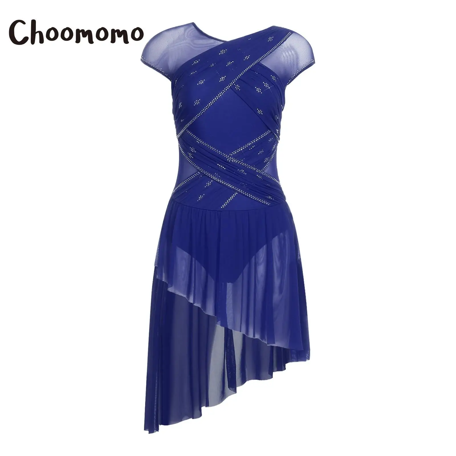 

Women Modern Lyrical Dance Dress Sheer Mesh Rhinestones Gymnastics Figure Skating Ballet Leotard Contemporary Dance Performance