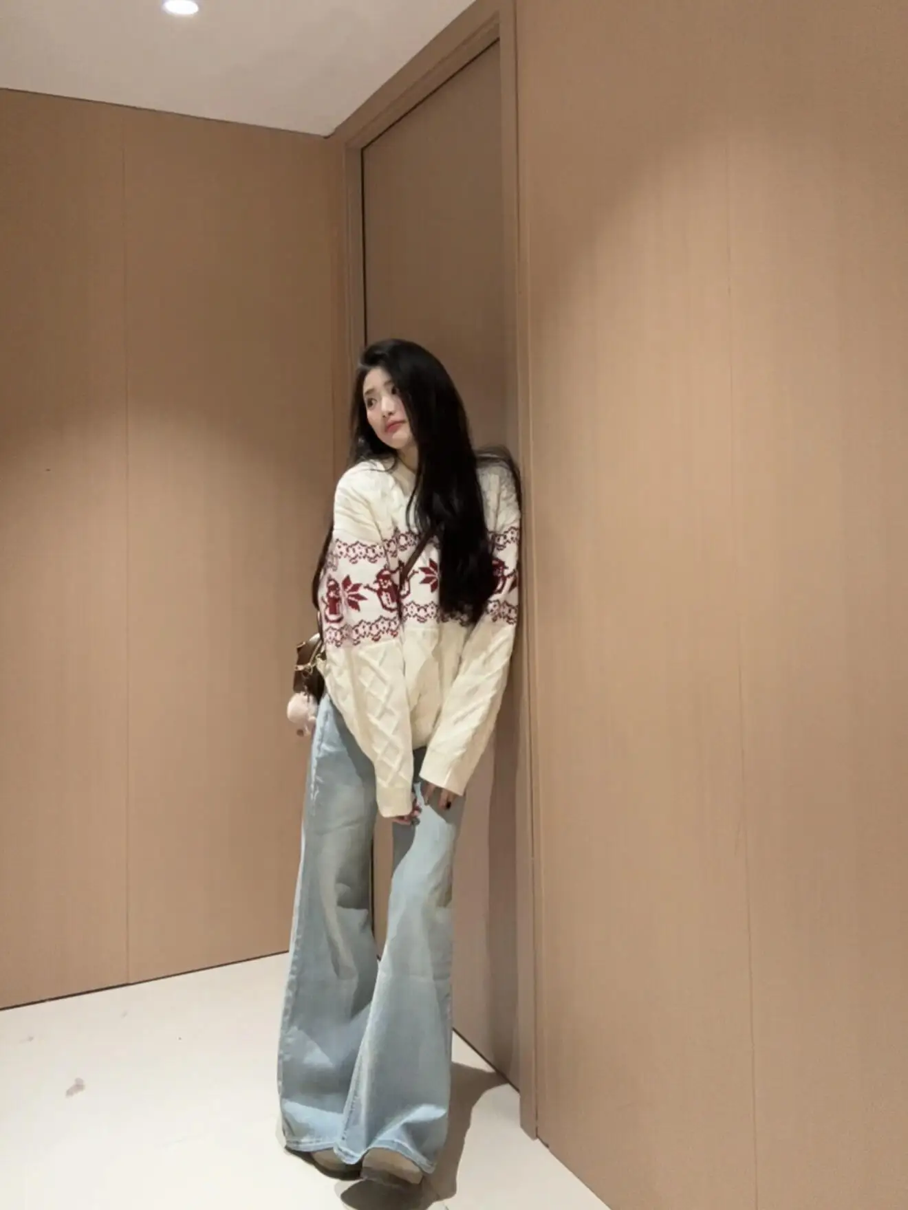 Cisas Aosphere Fair Isle round Ne Maglione da donna sciolto Thi Lazy lavorato a maglia irt Retro Top caldo soffice lungo Sve