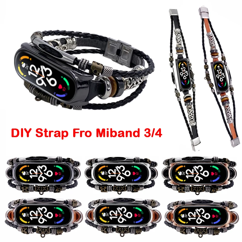 Cowhide watch band Mi Band 7 6 5 4 3 alloy bracelet watch band watch accessories replacement wrist band ethnic watch band uthai