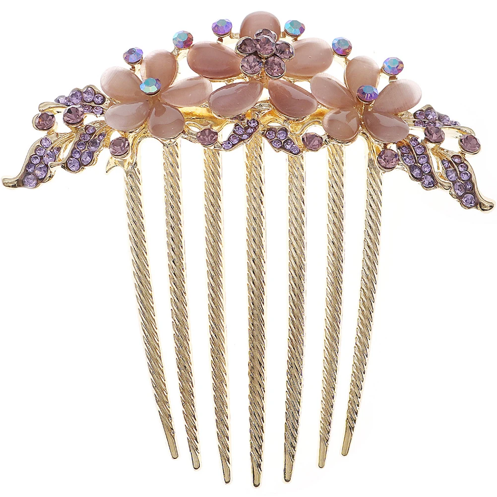 

Metal Hair Combs Rhinestone Flower Wide Tooth Comb Clip For Women Bridal Wedding Party Thick Wavy Hair Side Combs Non Slip
