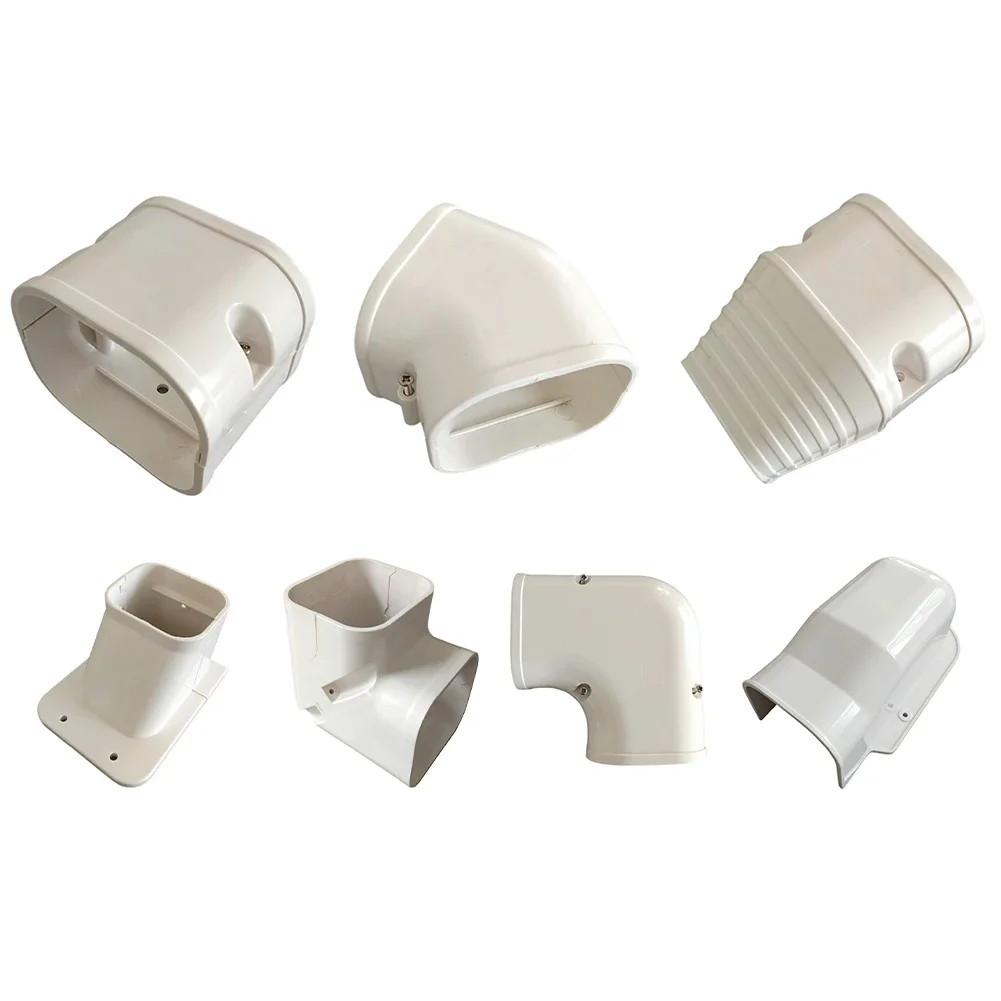 غطاء أنبوب حماية أنبوب تكييف الهواء سبليت ومركزي غطاء خرطوم PVC مزخرف غطاء دخول الحائط 90 °   اقتران الكوع المسطح