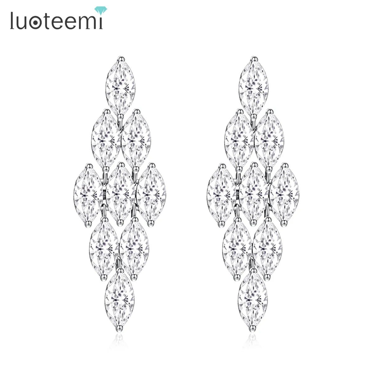 LUOTEEMI Brand High Quality European Long AAA+ CZ Dangle Big Earrings for Wedding Girl Party Elegant Jewelry Christmas Gifts