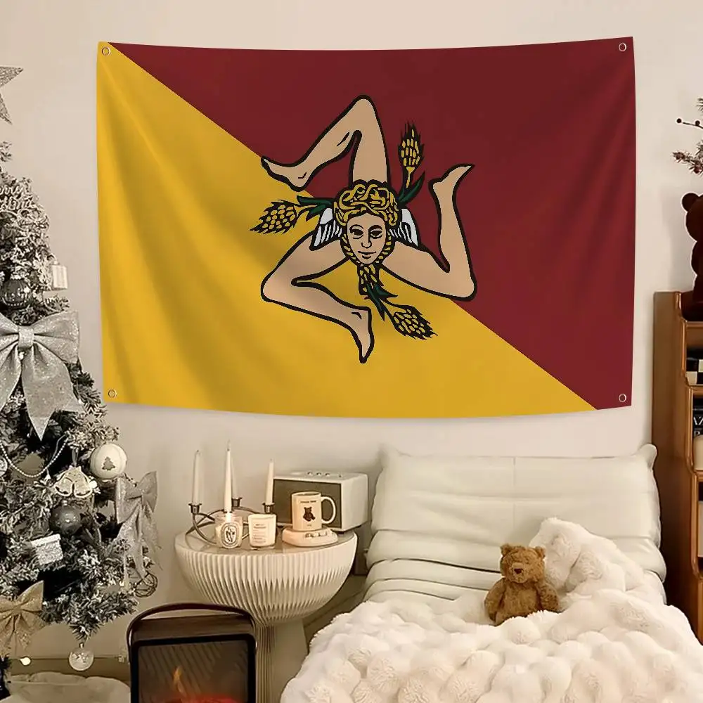 Italy Of The Sicily Flag Banners Four Hole Flag Polyester Outdoor Decor Room Aesthetic