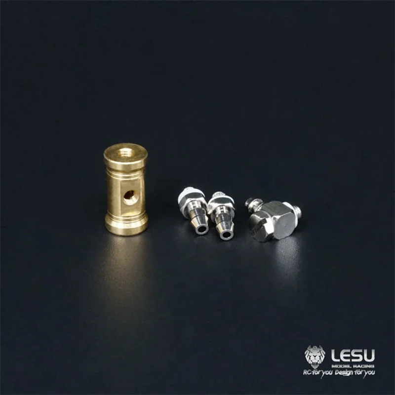 RC 1/14 Hydraulic Model Oil Pipe Diverter Valve Three-Way Joint Stainless Steel Nozzle for Engineering Machinery Truck DIY Parts