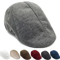 Men's Beret British Retro Linen Duckbill Cap Cotton Forward Hat Casual Classic Flat Hat Chapeau Homme