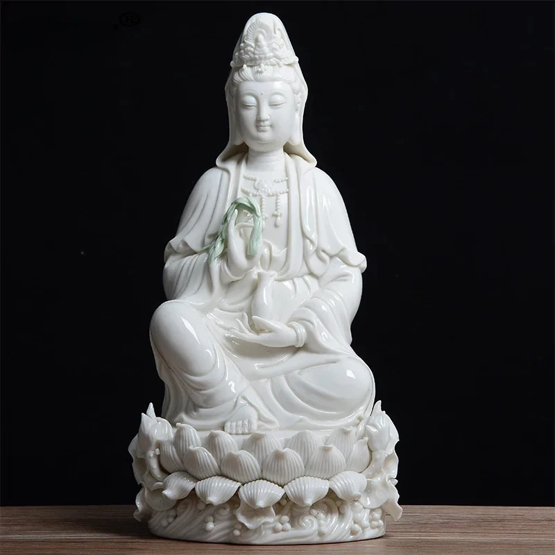 White Craft Ceramic Guanyin Bodhisattva Buddha Ornaments Home Town House Feng Shui Home Living Room Decoration Supplies