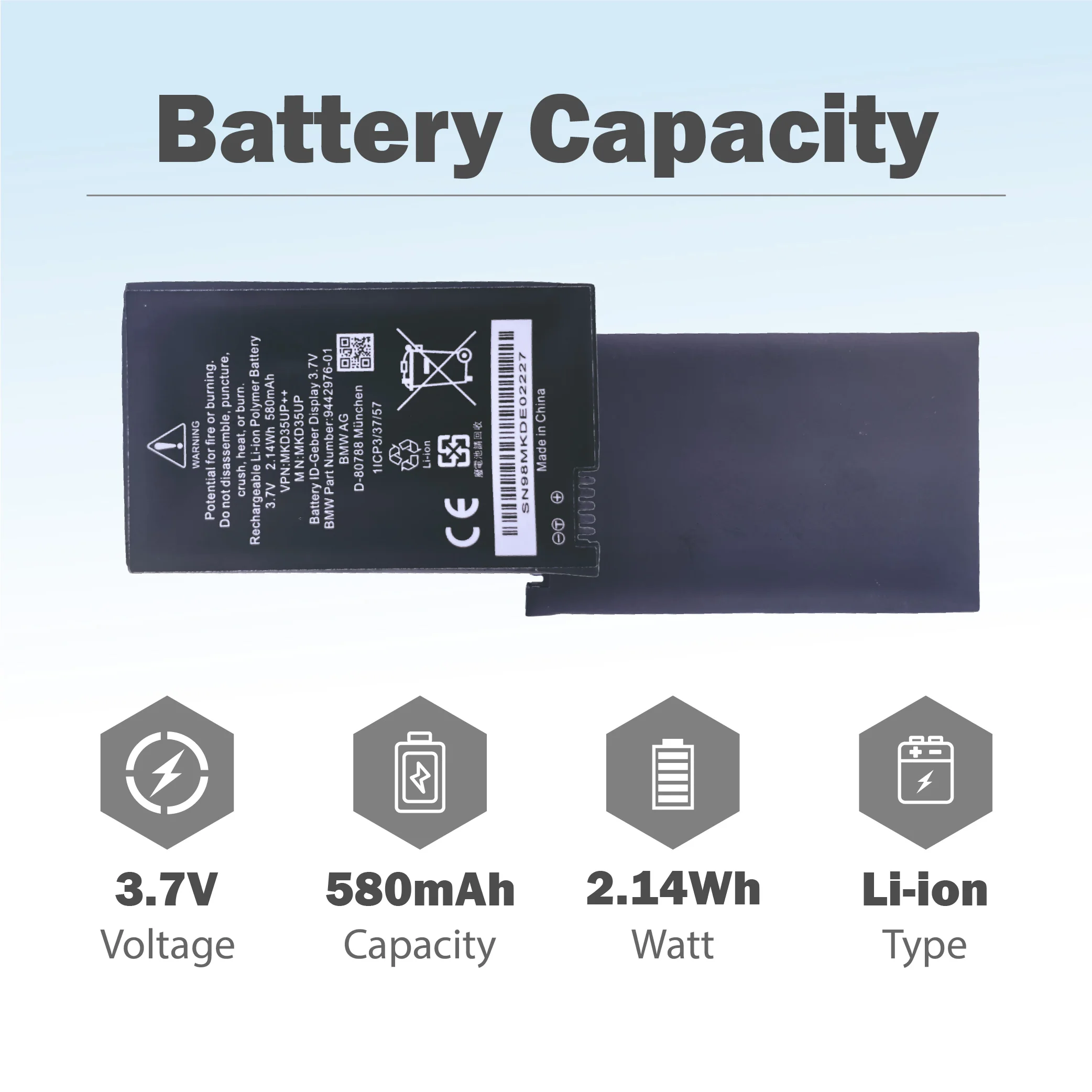 MKD35UP 2.14Wh Key Battery Replacement 3.7V For BMW GT57 I8 GT 5 6 7 X3 X4 X5 X6 530le 530li 730 740 745 760li 9442976-01 1ICP3/