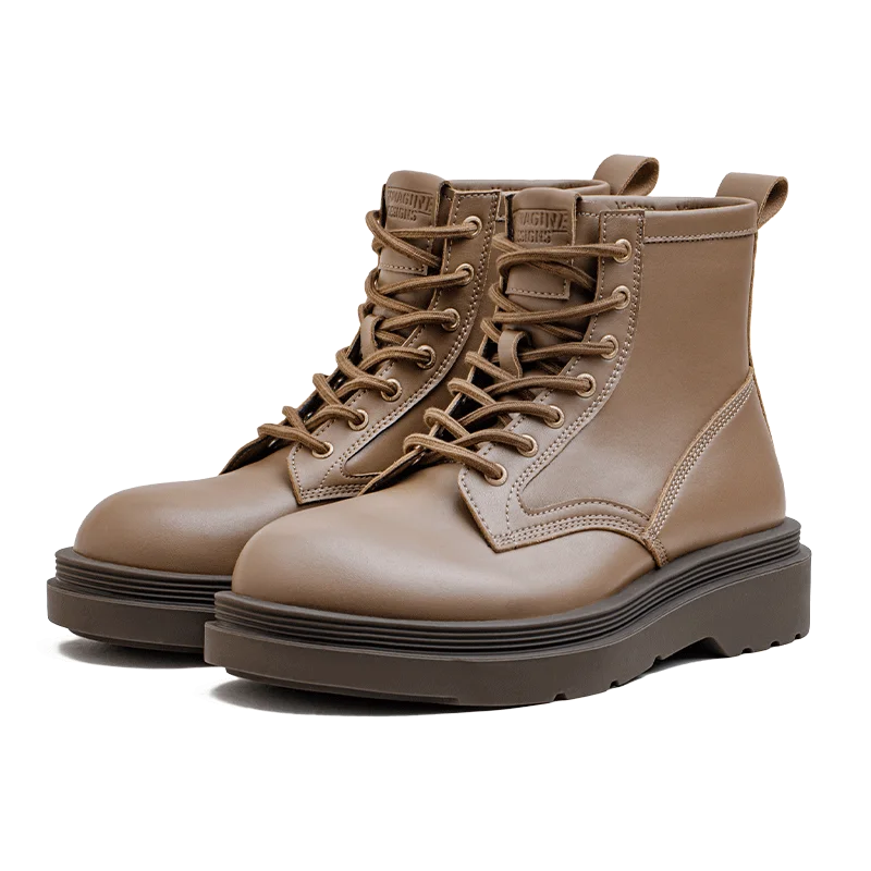 Botas de couro retrô de trabalho Maden, Marrom, Dedo Redondo, Casual, Versátil, Clássico, Estilo Britânico, Outono, Inverno