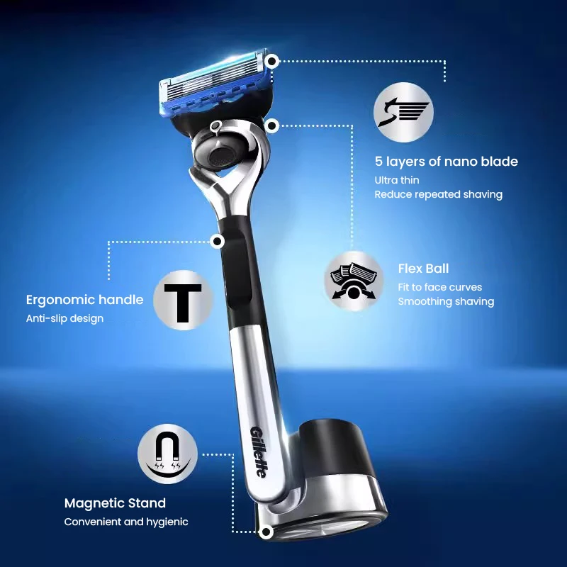 Gillette Razor Fusion 5 Proglide Premiul Edition Flex Ball Tech 5 Layers Ultra Thin Blades Shaving Razor with Sideburn Trimmer