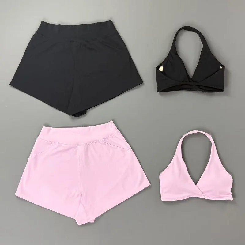 2 Piece Origin Training Shorts Set Women Yoga Halter Bra Gym Running Shorts Quick Dry Breathable Pilates Yoga Fitness Suit image 3