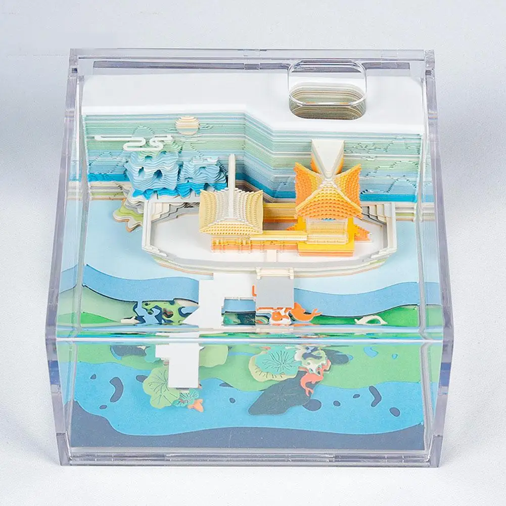 3D Paper Carving Model Note Table Three-dimensional Paper Model Notepad Pen Holder Holiday Xmas Gifts With Box
