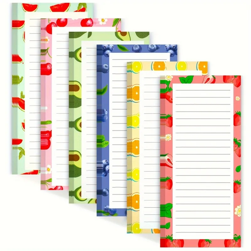 4pcs Smooth Ink Proof Matte Paper Magnetic Note Pad Floral Side Print Long Lined Notebook For Office Shopping Message Reminder