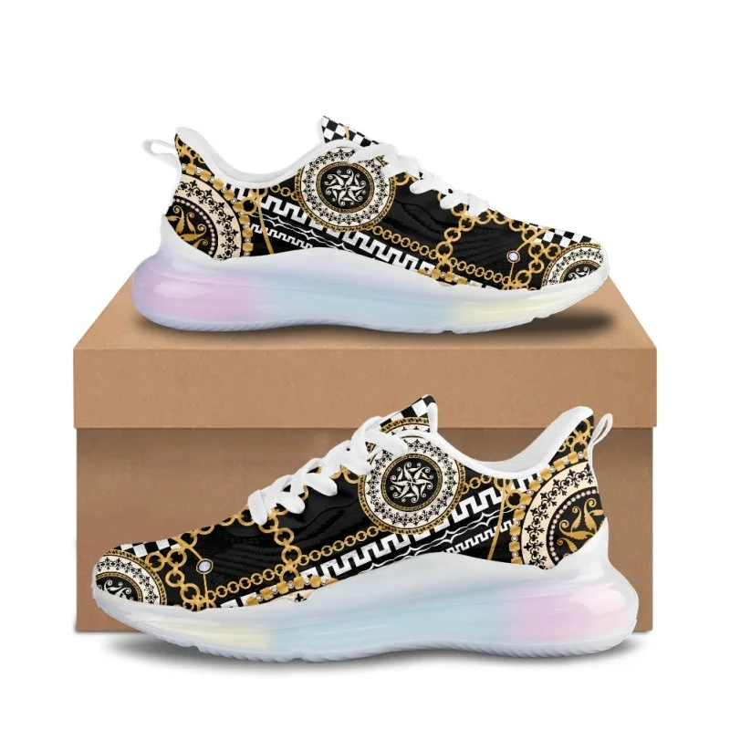 WHERESART Luxury Golden Floral Pattern Women Air Cushion Shoes Fashion Ladies Club Four Seasons Outdoor Breath Casual Sneakers