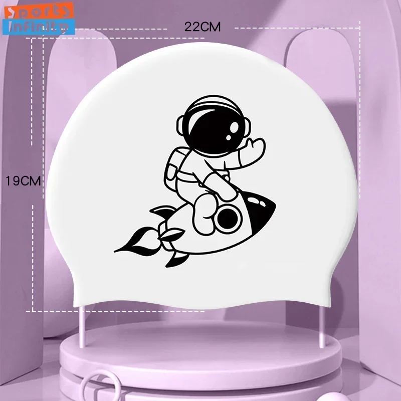 Moda infantil touca de natação bonito dos desenhos animados foguete coelho impressão touca de natação treinamento profissional ampliado silicone toucas de natação