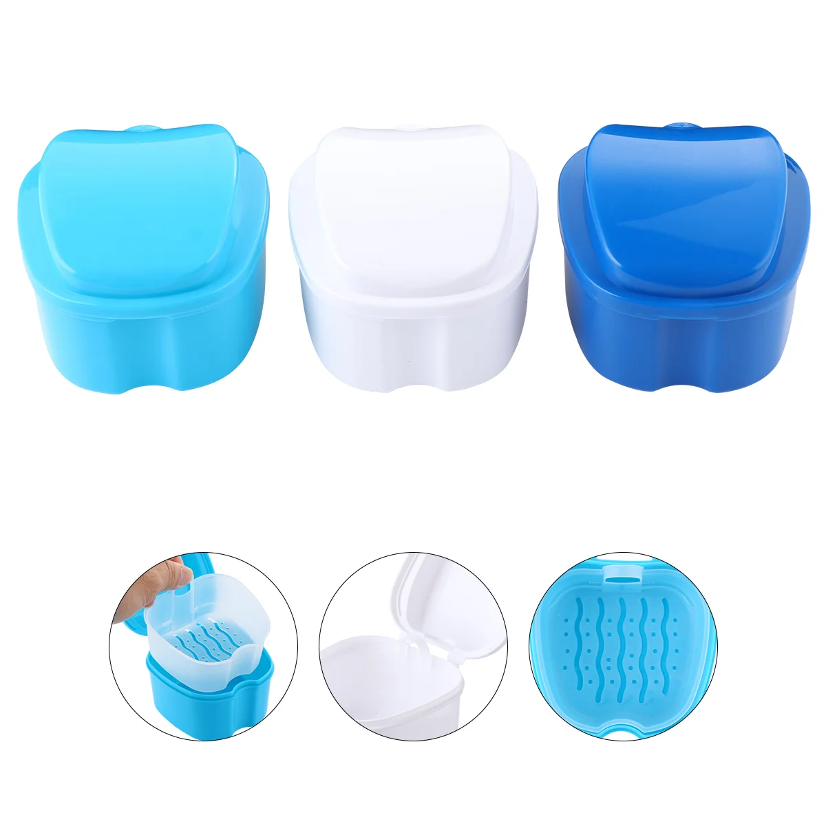 

False Teeth Container Denture Box Storage Travel Dentures with Basket Holder Fake