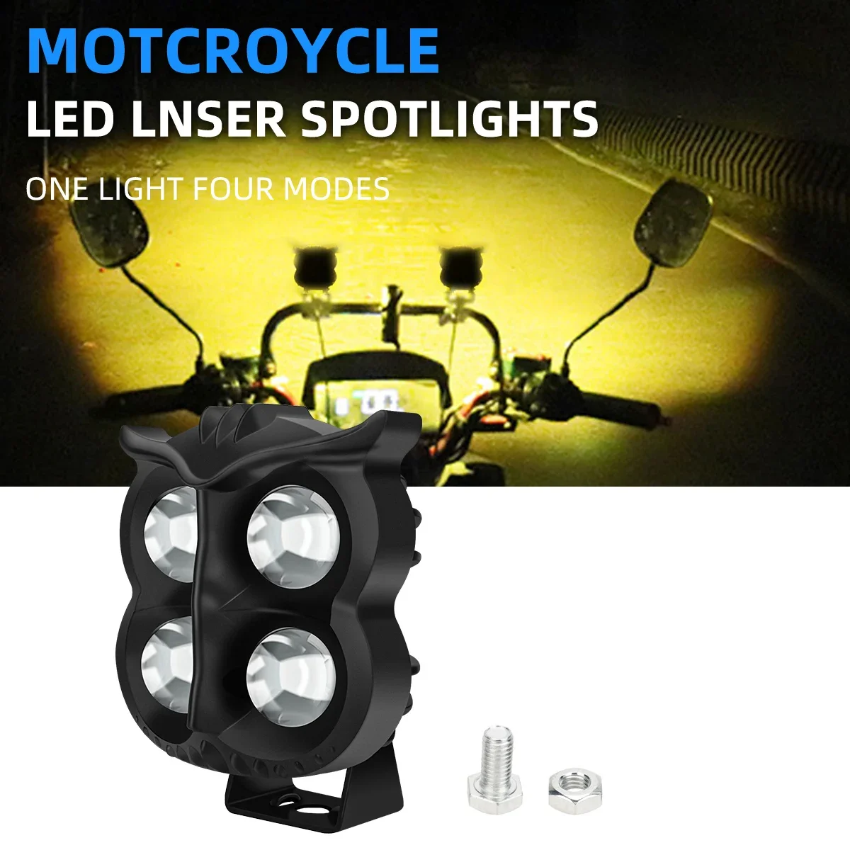 Motorcycle Spotlights Led Lens Headlamps 4 Light Modes Dual Color DRL Running Light Scooter Motorbike Flash Warning Lamp
