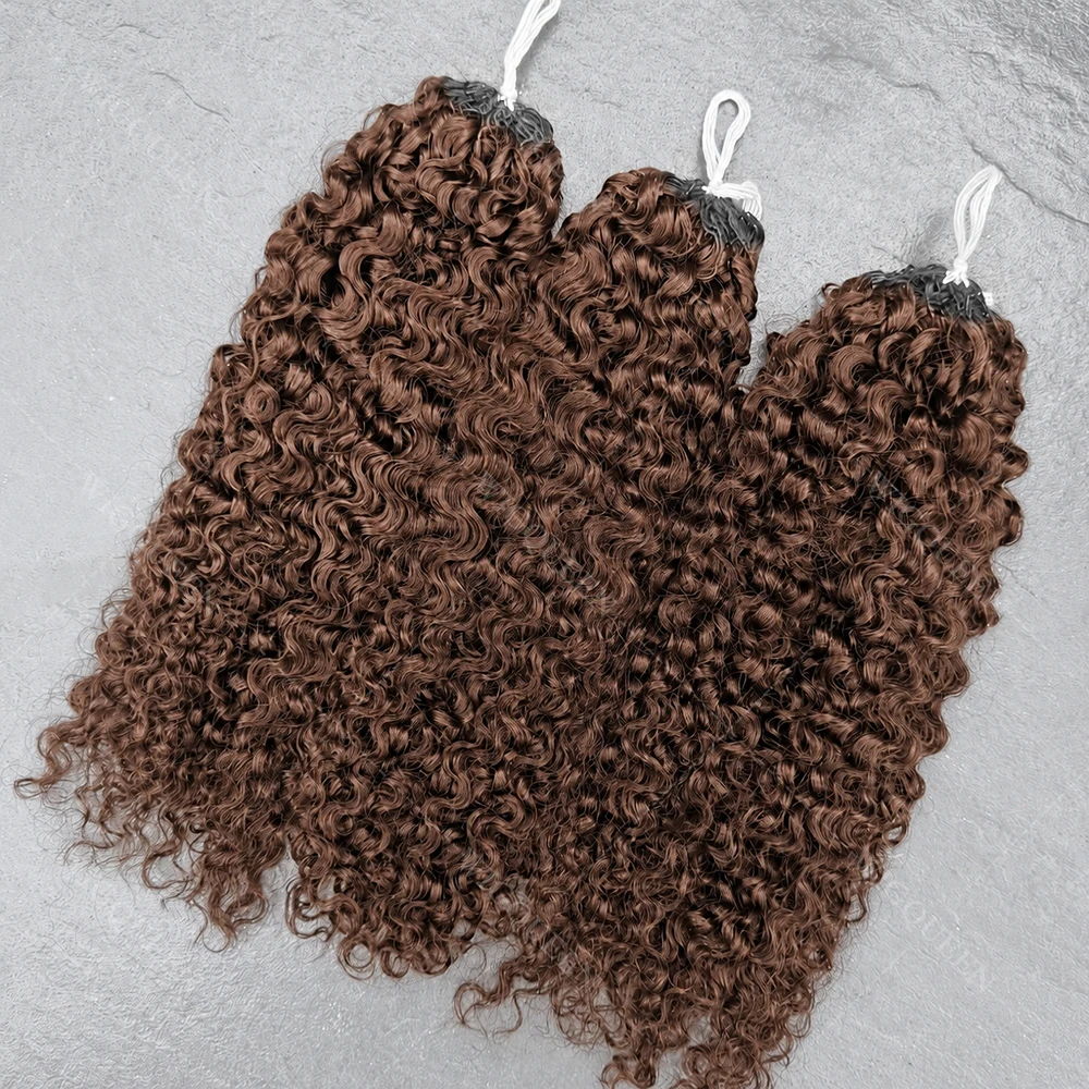 

15A Afro Kinky Curly Feather Crochet Human Hair Extensions Pre Looped 100% Real Human Hair Unprocessed Small Spirals Curly Miracle Knots Crochet Braids Hair #4 Dark Brown Tight Kinky Curly Crochet Bundles With Invisible String For Fashion Boho Braids Look