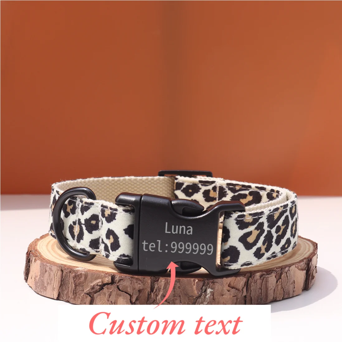 1pc Customizable Leopard Print Pet Collar with Name, Pet Gift