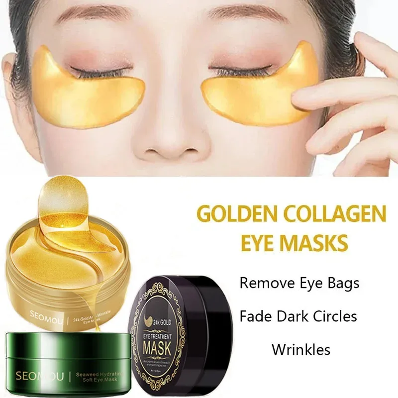 24K Gold Collagen Seaweed Hyaluronic Acid Repair Eye Mask Moisturizing Firming Anti Dark Circle Anti-wrinkle Eyes Eye Skin Care