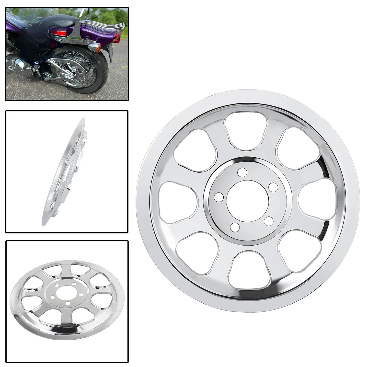 For Harley Softail Classic FLSTC Standard FXST Deluxe FLSTN 70-tooth 2000-2005 Chrome Motorcycle Rear Outer Pulley Cover Insert