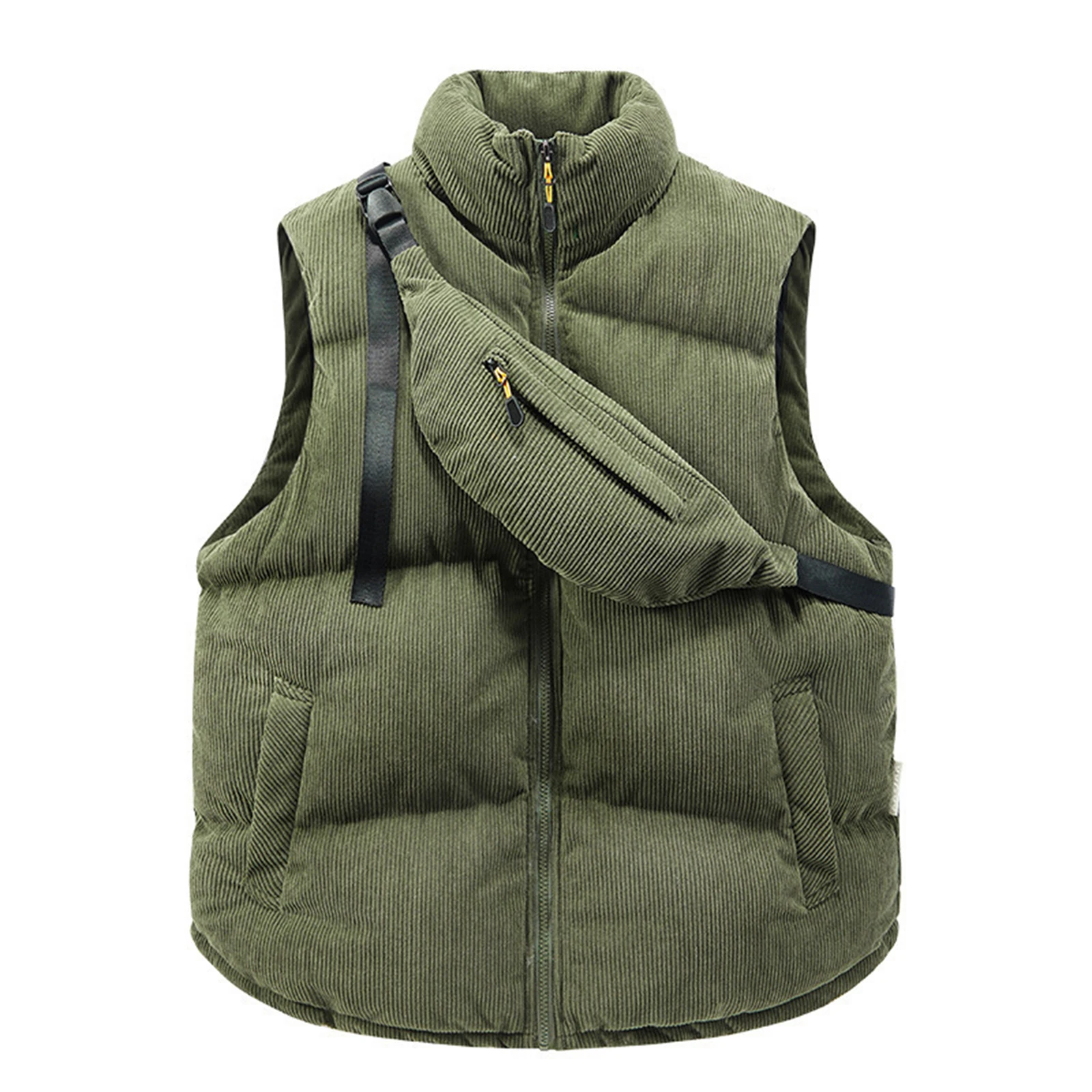 

Stand Collar with Shoulder Bag Vest Men'S Solid Color Camisole Vest Winter Outdoor Warm Jacket Men'S Zipper Vest