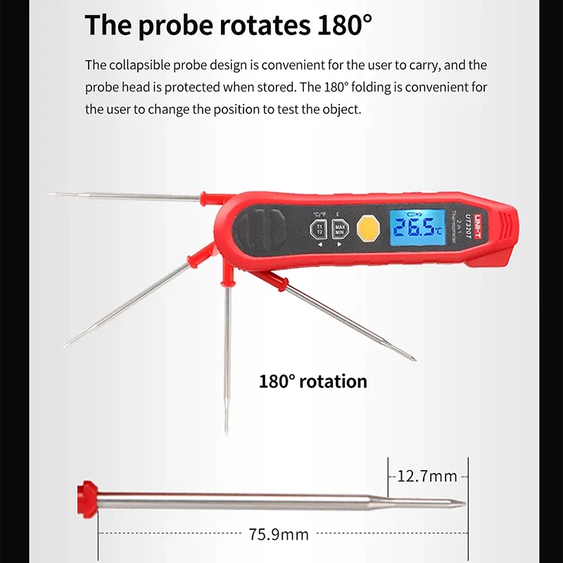 UNI-T UT320T 2-in-1 Infrared Thermometer Digital Thermometer Temperature Meter Probe Measurement -40℃~300℃