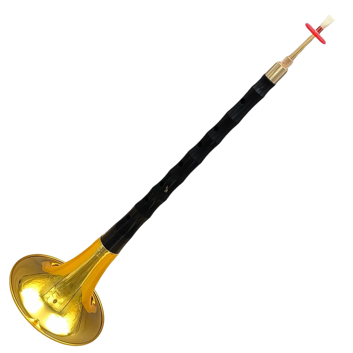 Professional Ebony Suona Instrument, Golden Thick Bowl, Accurate Tuning, Rich Sound, Bright Tone, Precision Reed Included