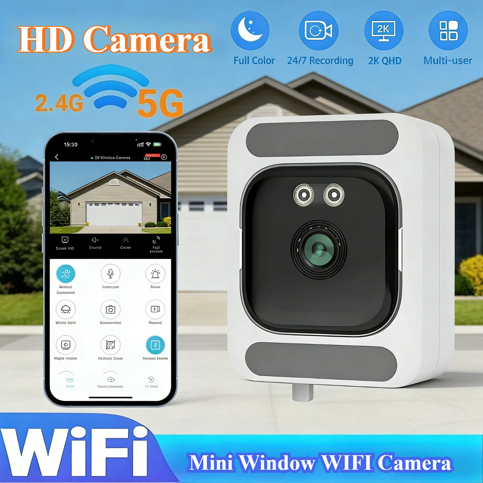 

Мини-камера для окон 2026 2K: Замена уличных камер, Wi-Fi 2.4/5 ГГц, разрешение 3 МП, полноцветное ночное видение сквозь окно