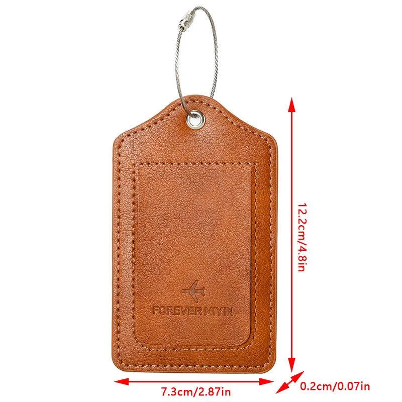 PU Leather Luggage Tag With Anti Loss Wire Rope Loop Suitcase Identifier Label Baggage Boarding Bag Name ID Address Holder