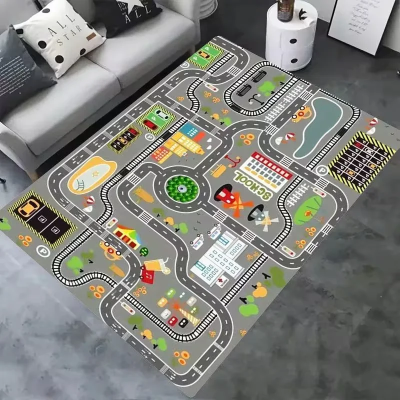 Highway City Traffic-Themed Rugs for Kids Toy Cars Car Play Mat for Boys and Girls Kids Rugs for Playroom Non-Slip Kids Play Rug
