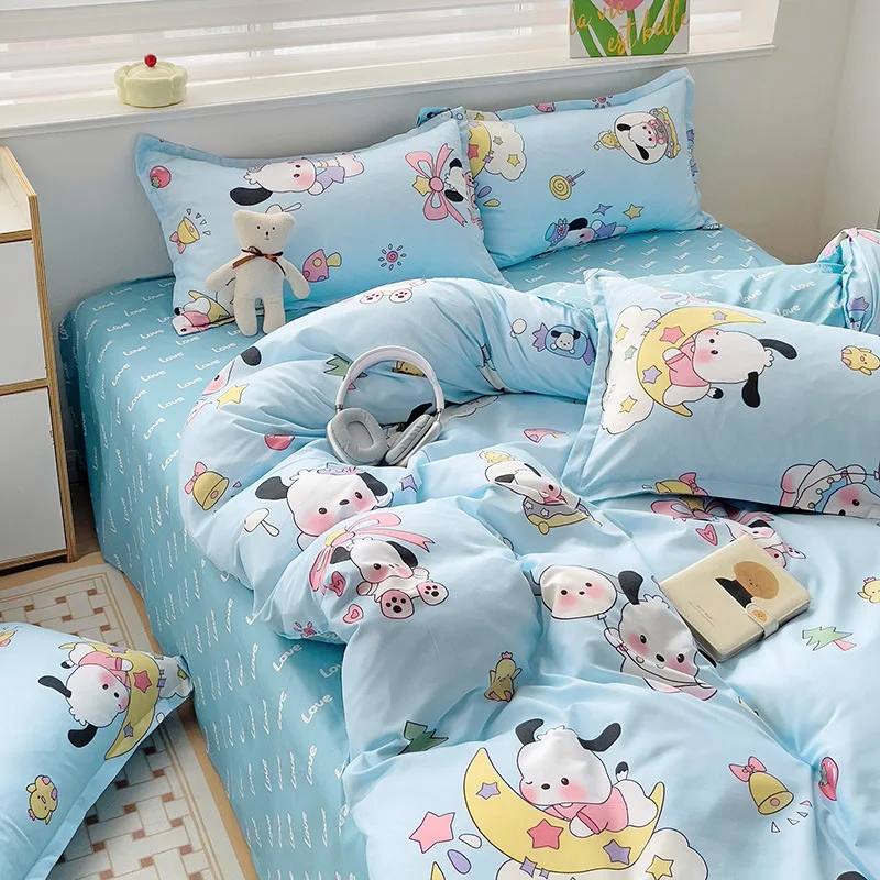 Imagem -05 - Sanrio Cartoon Bed Grupo Quatro Cinnamoroll Kawaii Kuromi Linda Casa Capa de Colcha Lençol High-end