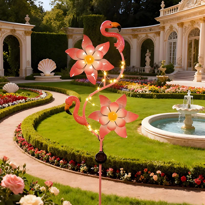 Cross-border Solar Colorful Flameo Rotating Windmill Courtyard Garden Balcony Decoration Light Atmosphere Ground Stake Lawn Ligh