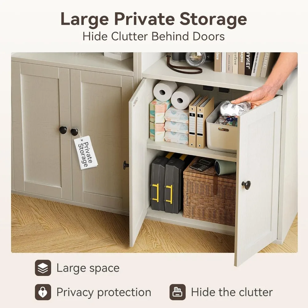 Bodenstehendes 5-stufiges hohes Bücherregal mit Türen, Aufbewahrungsregale für das Heimbüro, platzsparendes Bücherregal für Bücher und Dekoration