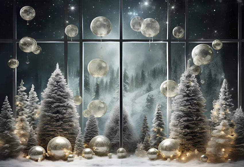 Mehofond Photography Background Winter Christmas Window Forest Xmas Tree Snow Kids Family Portrait Decor Backdrop Photo Studio