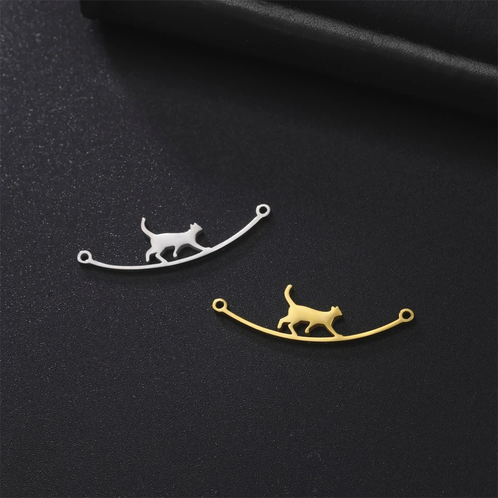 EUEAVAN 1pc Cute Walking Cat Pendant for Necklace Lovely Animal Kitten Stainless Steel Charm Pendants Jewelry Making Supplies