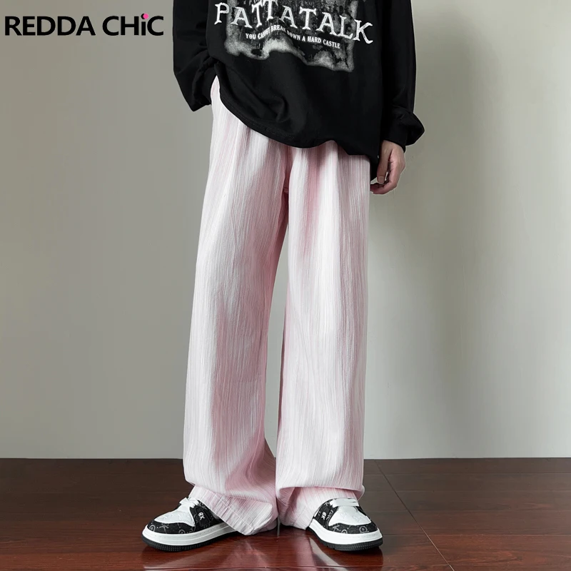 

REDDACHIC Striped Pleated Baggy Jeans Men Korean Textured Wide Leg Casual Pants Straight Draped Trousers Vintage Y2k Streetwear