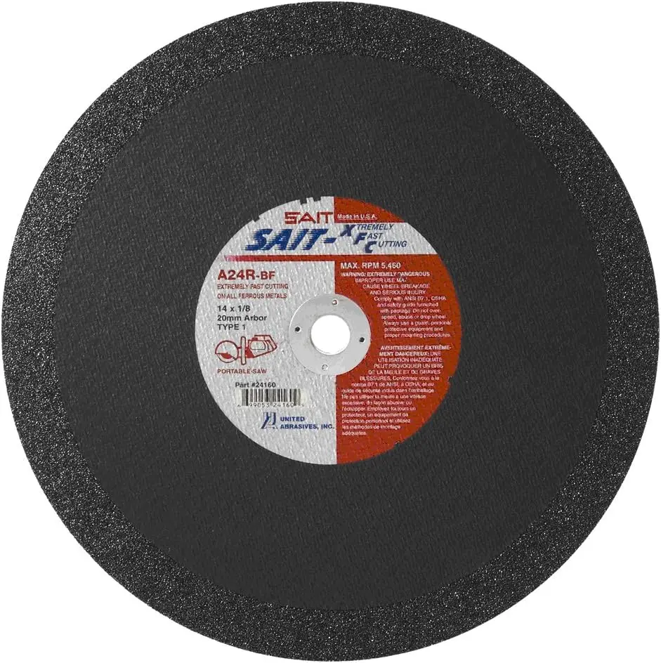 

Abrasives- SAIT 24160 14-Inch x 1/8-Inch x 20mm 5460 Max RPM Type 1 XFC - Extremely Fast Cut-Off Portable Saw Cut-Off Wheel, 10-