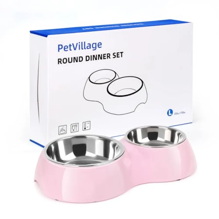 

Elevated Dog Bowls Set - Non-Slip Raised Pet Feeder with 10 oz and (20 oz) Stainless Steel Bowls - Includes Durable Resin Stand