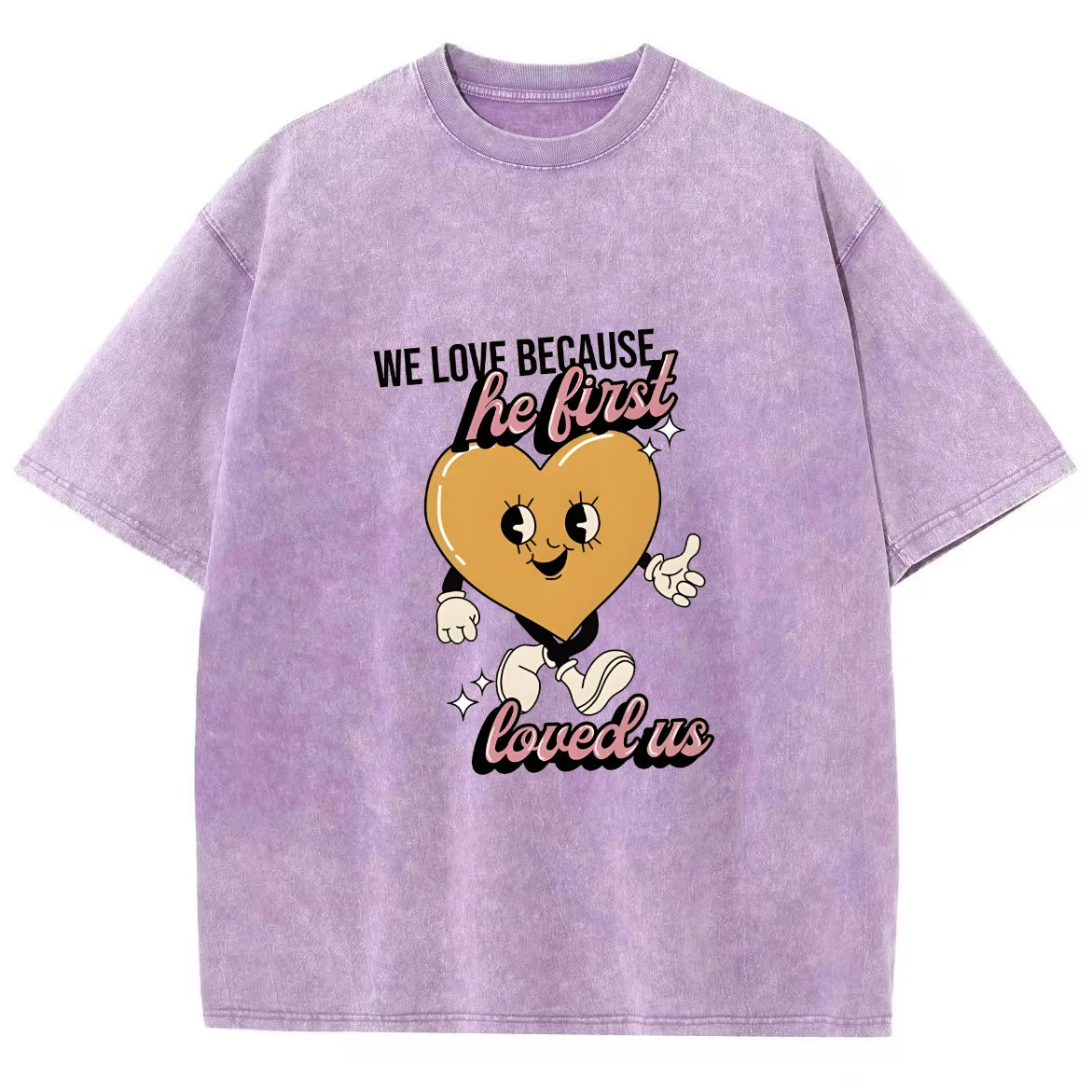 God Loved Us Y2k Washed Short Sleeve T-Shirt, Cartoon Creative Printed Unisex Vintage Streetwear New Fashion Casual Plus-Size T