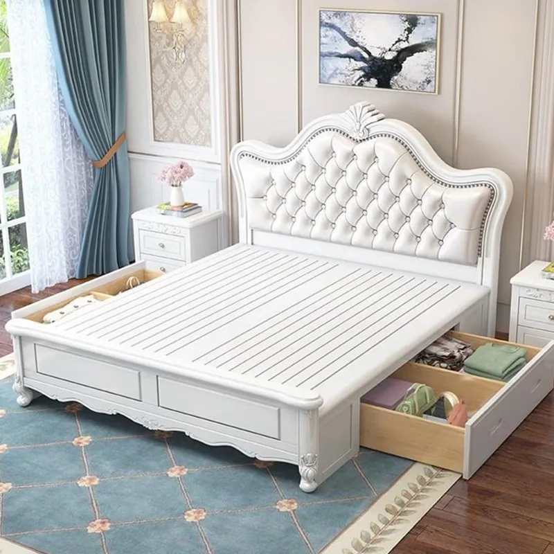 

1.8 meters white modern simple storage bed 1.5 meters American wedding bed bedroom princess bed
