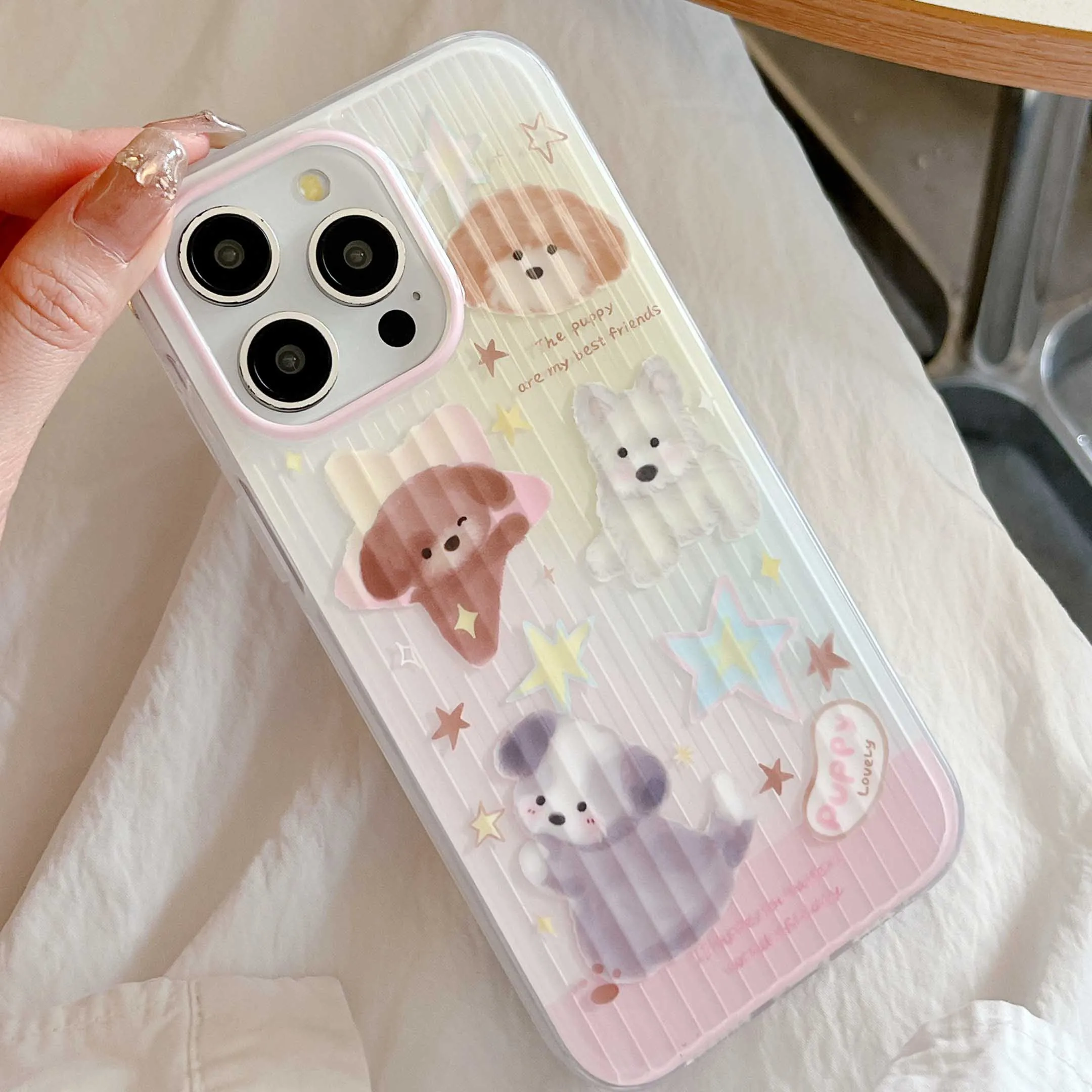 Colorful stars cute puppy cartoon shell for iphone 15pro 14 12promax 15 14pro 13pro 13 12 pro max summer motting phone case