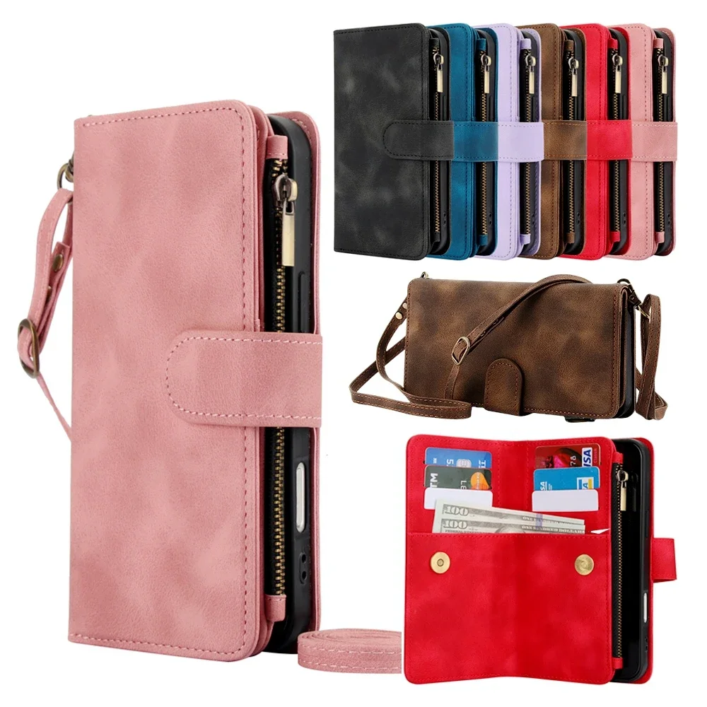 

Кожаный чехол-кошелек с ремешком на запястье для iPhone 17, Air 16 Plus 15 Pro 14 ProMax 13 12 11 Iphone 17, кошелек на молнии, сумка для карт, чехол для телефона