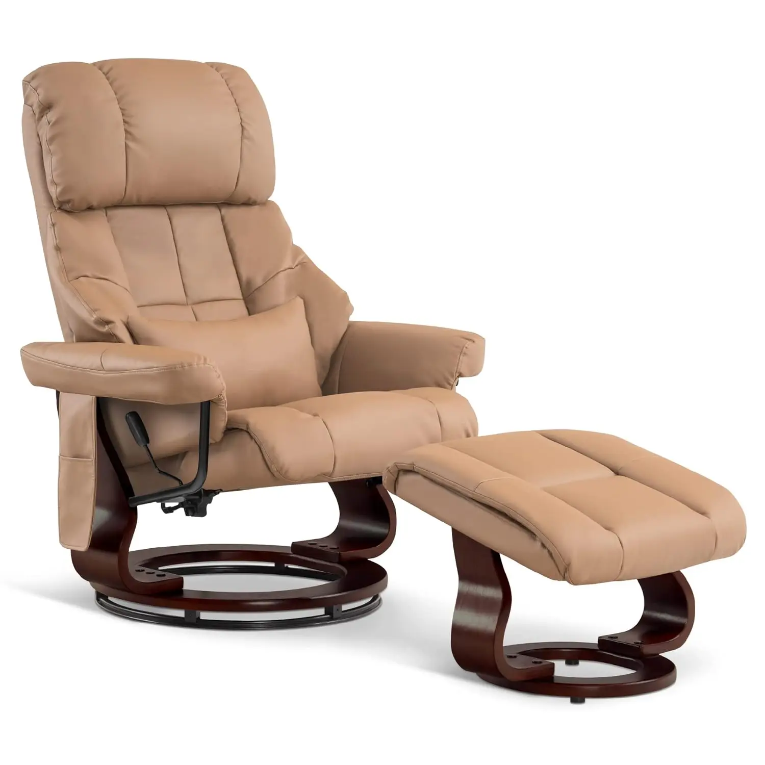 #Manual Swivel Recliner Chair with Ottoman Vibration Massage Faux Leather Small Space Living Room Office 9068 Cognac, Customized