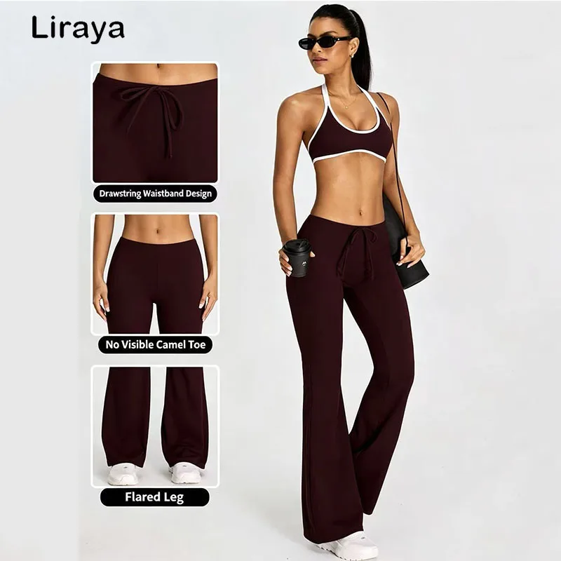 Women's High Waist Wide Leg Pants Push Up Fitness Yoga Pants Workout Runing Sport Leggings Women Drawstring Yoga Flared Leggings