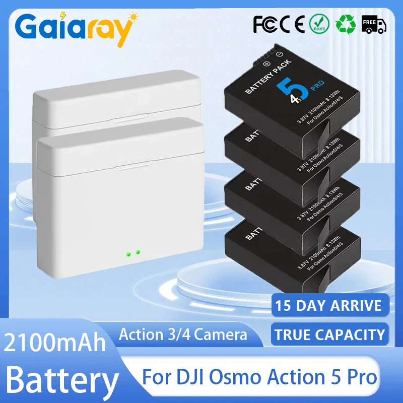 بطارية 2100 مللي أمبير في الساعة لبطاريات كاميرا DJI Osmo Action 5 Pro 2 فتحات شاحن سريع لملحقات Osmo 3 4 5 Pro