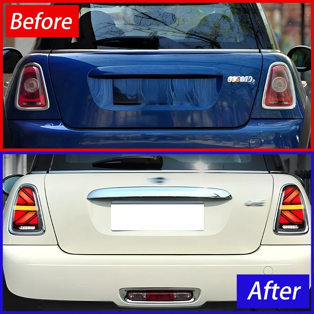 For Mini R56 R57 R58 R59 2007-2013 LED car tail light upgrade, featuring sequential turn signals and high-quality new style
