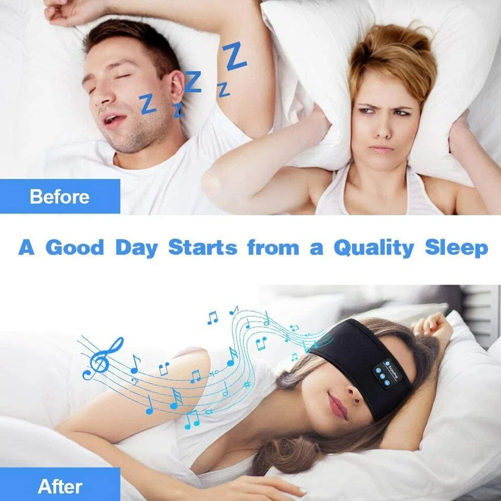 Casque de sport sans fil, écouteurs de musique, bande de sauna pour dormir, masque pour les yeux élastique doux et confortable, téléphone de sauna