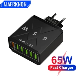 Ładowarka 65W GaN USB 6 portów szybka ładowarka koreańska szybka ładowarka 3.0 telefon komórkowy ładowarka do telefonu iphone 14 Samsung Huawei Xiaomi